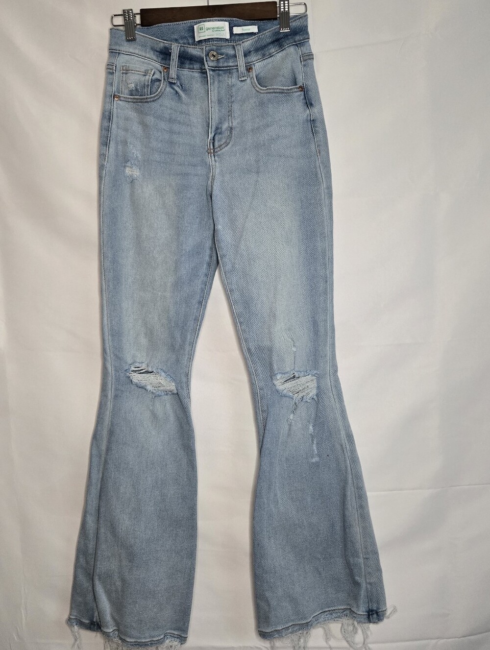 RE generation light washed distressed flare leg Y2K aesthetic boho chic denim 26